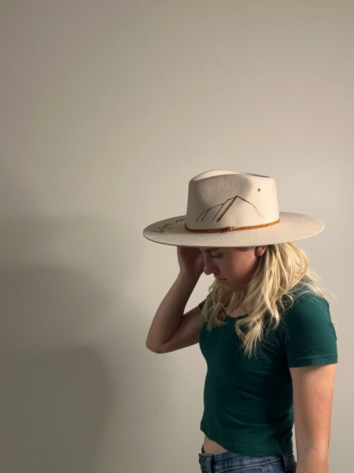 The mountains are calling burned fashion hat tan by fallon francis 2