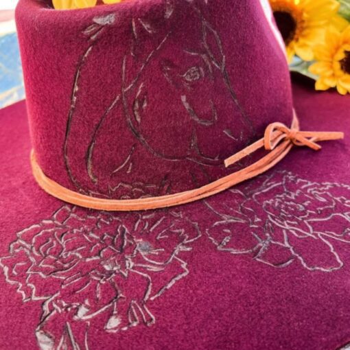 custom burned cowboy hat fallon francis burgundy