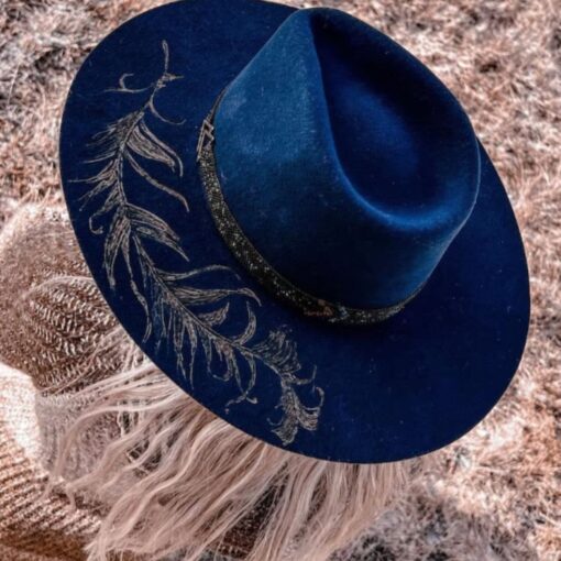 custom burned cowboy hat fallon francis side angle
